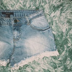 Lace Trim Denim Shorts